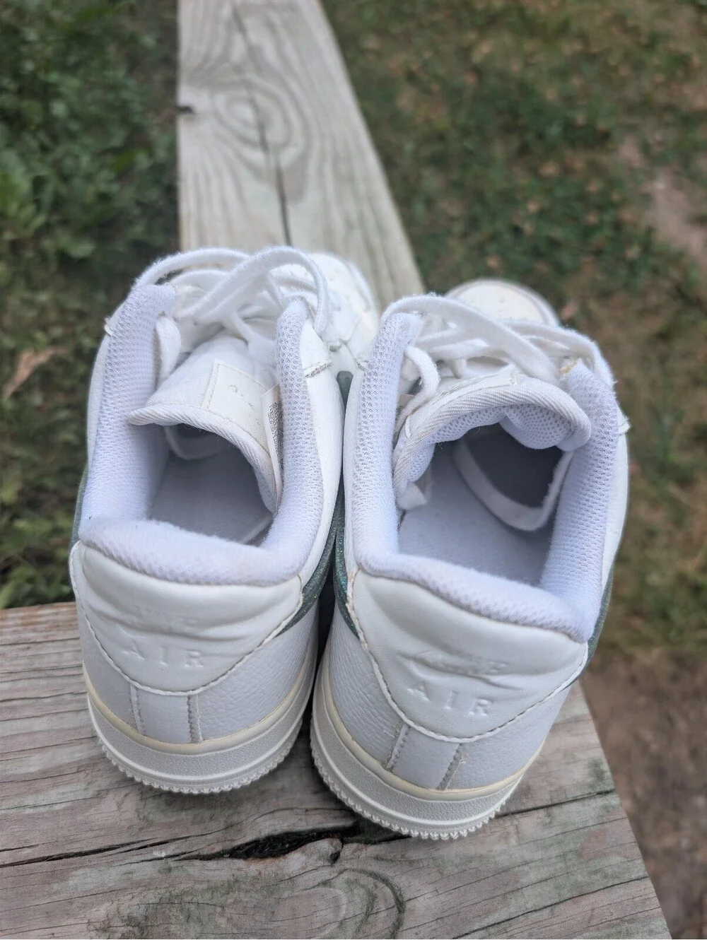 Nike Air Force 1 White Sneakers with Green Swoosh